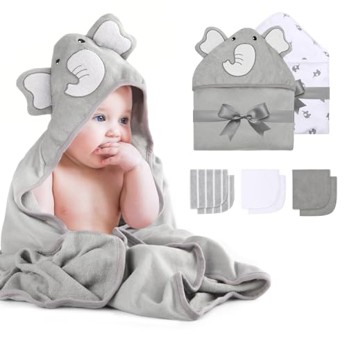 Momcozy Cute Elephant Hooded Baby Towel Set