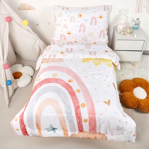 CARUILI Toddler Bedding Set for Girls 4 Piece Rainbow