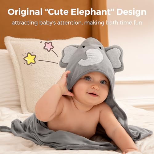 Momcozy Cute Elephant Hooded Baby Towel Set