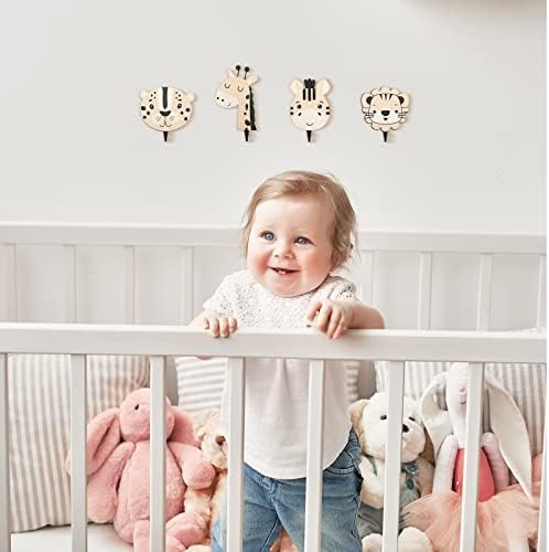 Qunclay 4 Pcs Safari Animal Wall Hooks for Kids Nursery