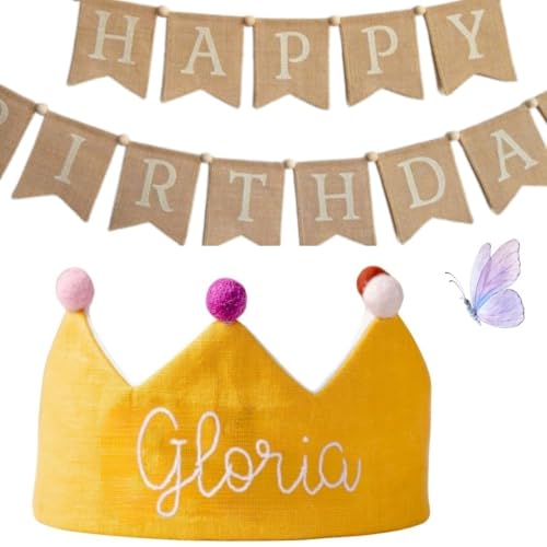 Handmade Mustard Birthday Crown with Custom Name