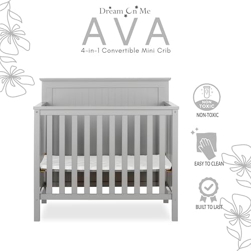 Dream On Me Ava 4-in-1 Convertible Mini Crib in Pebble Grey