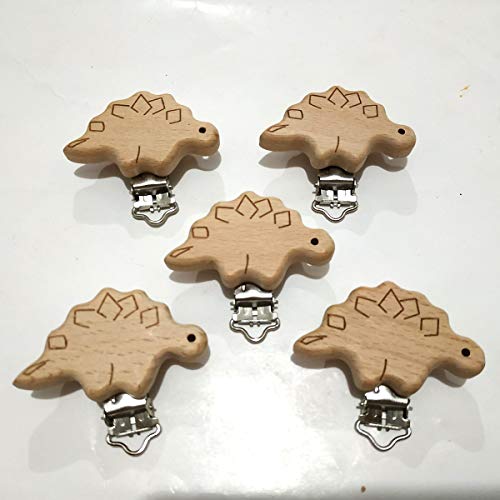 20pcs Natural Beech Wood Pacifier Clips Stegosaurus Shape DIY Chain Accessory