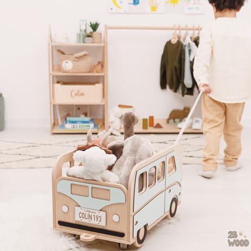 Personalized Wooden Toy Box with Wheels for Kids