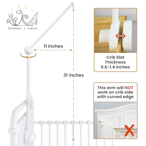 Baby Crib Mobile Arm Holder - Natural Beechwood 31 Inch White