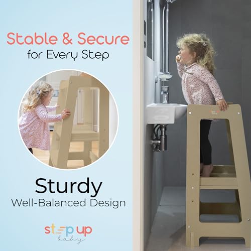 Stepup Baby Toddler Tower - Adjustable Height Step Stool with Safety Rail 1