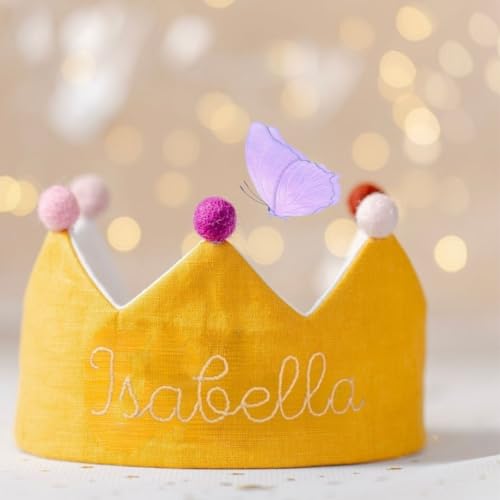 Yellow Birthday Crown with Custom Embroidered Name
