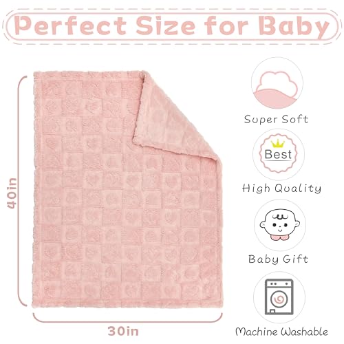 Yurhap Fleece Baby Blanket Heart Checkered 3040 Light Pink