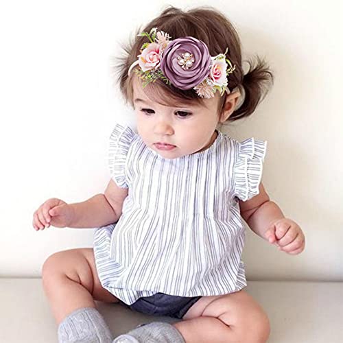 Baby Girl Headbands with Flowers and Rhinestones 3pcs