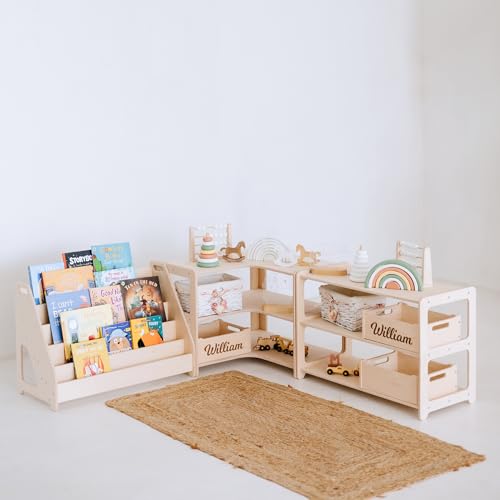Montessori Wooden Bookshelf and Toy Storage Set