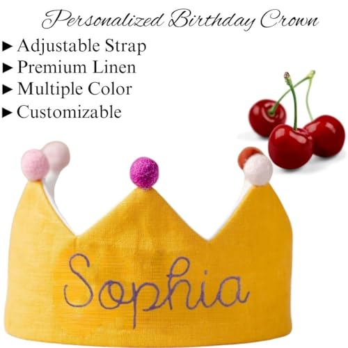 Handmade Yellow Birthday Crown with Embroidered Name