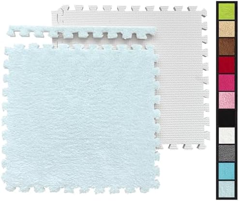 12 Pcs Shaggy Foam Carpet Tiles - 12 x 12 SkyBlue 1