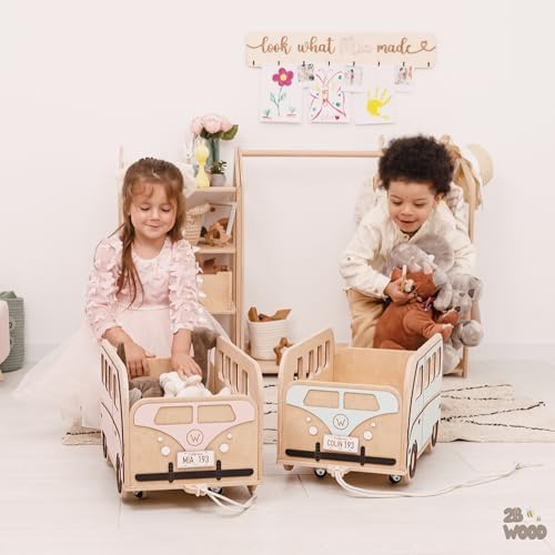 Personalized Wooden Toy Box with Wheels for Kids