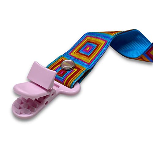 JaxBaby Colorful Squares Pacifier Holder Strap Rose Pink