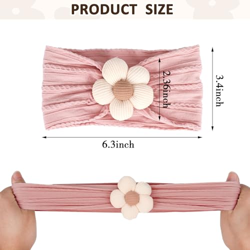 3 Pcs Baby Girls Flower Headbands Set Beige Pink Khaki