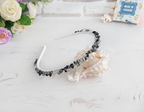 Navy Blue Quartz Beaded Hairband for Women