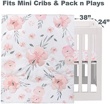 PINNKKU 3-Piece Mini Crib Bedding Set - Floral 1