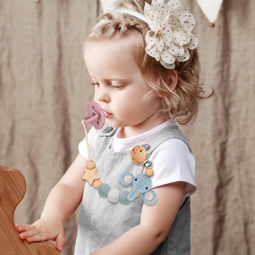 LSTRAGY 2 Pack Pacifier Clips with Deer Elephant Designs