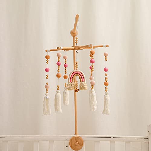 HI BABY MONMENT Wooden Baby Mobile with Cotton Balls and Bell