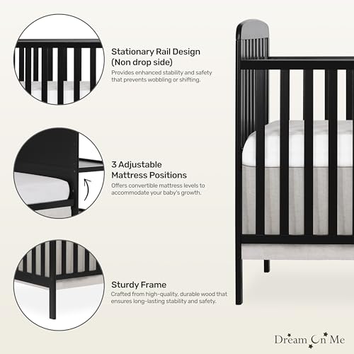 Dream On Me Anna 3 in 1 Convertible Crib with Changing Table Black