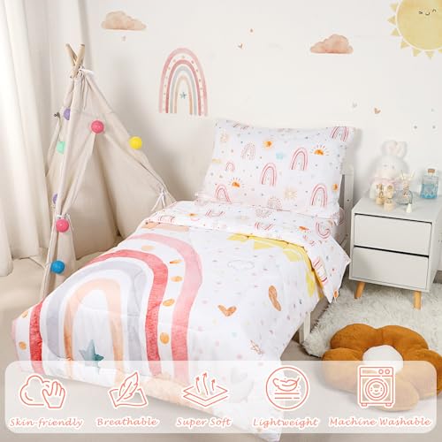 CARUILI Toddler Bedding Set for Girls 4 Piece Rainbow