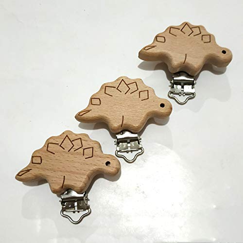 20pcs Natural Beech Wood Pacifier Clips Stegosaurus Shape DIY Chain Accessory
