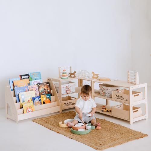 Montessori Wooden Bookshelf and Toy Storage Set