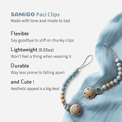 SAMiGO Pacifier Clips 2 Pack - Blue Gray Baby Binky Holders