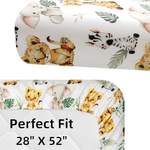 4 Pack Safari Jungle Animals Neutral Baby Sheets Set for Toddler Crib