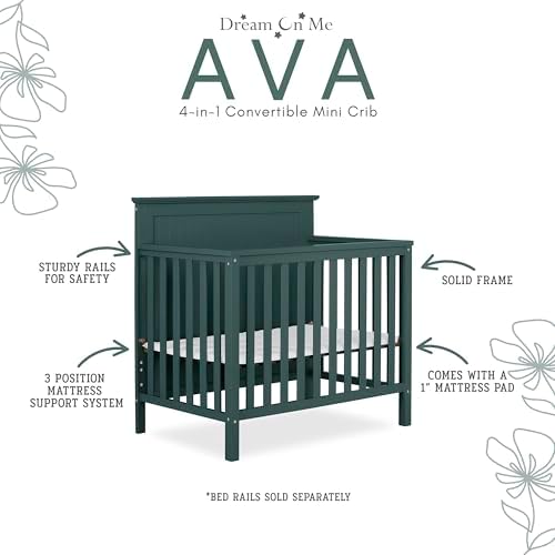 Dream On Me Ava 4-in-1 Convertible Mini Crib 1