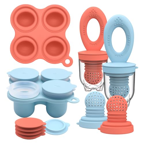 Baby Food Containers Feeder Pacifier Set Blue Red
