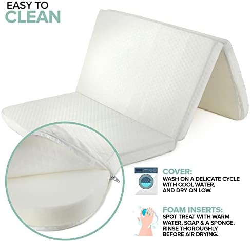 Foldable Travel Pack n Play Mattress Pad with Waterproof Cover and Tote Bag
