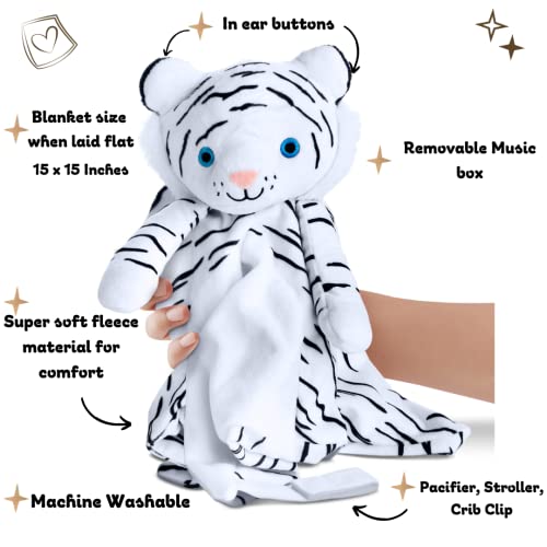 Musical Baby Lovey White Tiger - Calming Plush with White Noise and Lullaby