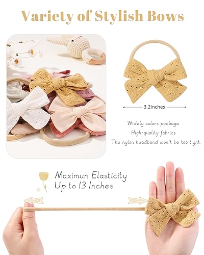 Jollybows 12PCS Baby Girls Hair Bows Elastic Headband
