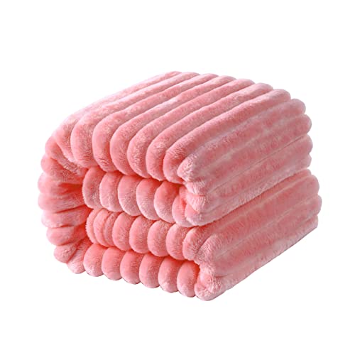 NTBAY Flannel Fuzzy Toddler Blanket - Reversible Stripes 30x40 Inches Pink