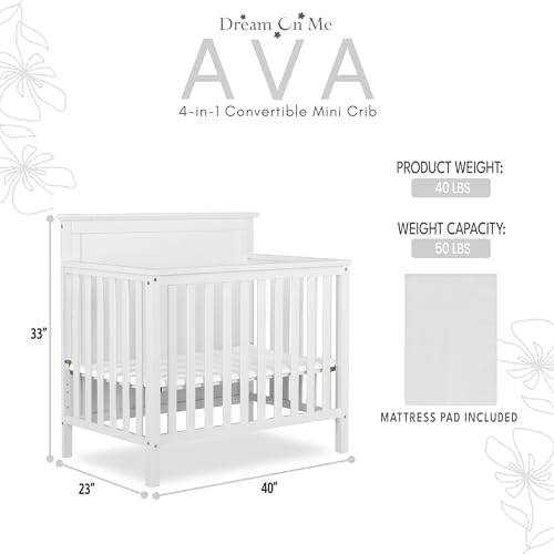 Dream On Me Ava 4-in-1 Convertible Mini Crib