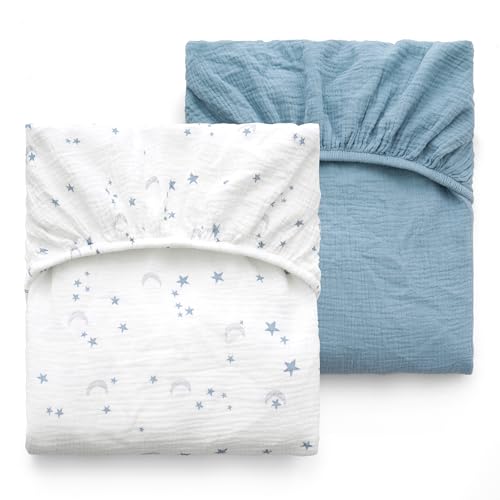 Momcozy Blue Star Moon Muslin Crib Sheets 2 Pack