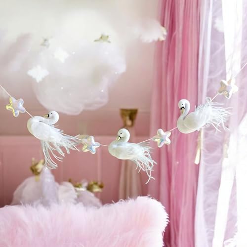 Sparkly Rainbow Felt Swan Garland for Girl Nursery