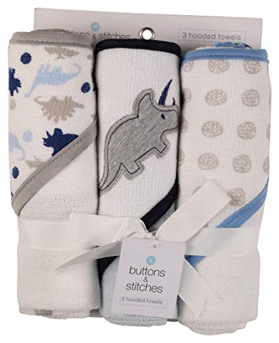 Cudlie Buttons and Stitches Baby Hooded Towel 3 Pack