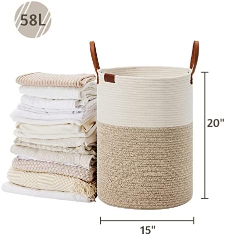 VIPOSCO Tall Laundry Basket 58L Woven Rope Hamper 1