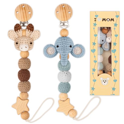 LSTRAGY 2 Pack Pacifier Clips with Deer Elephant Designs