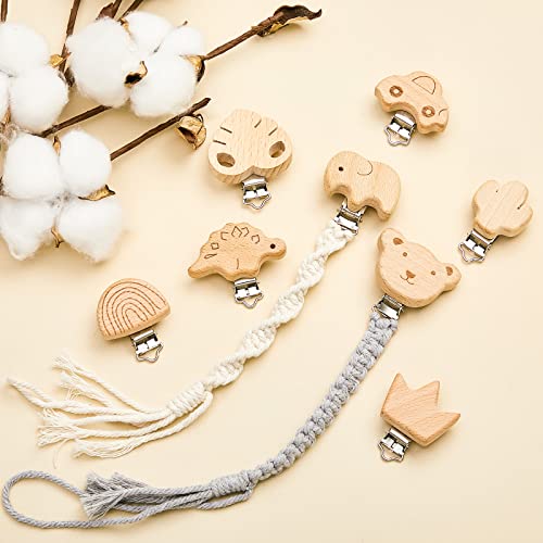 20 Piece Wood Pacifier Clips with Cute Animal Patterns
