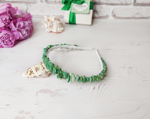 Handmade Green Pearl Crown Headband for Bridesmaid Wedding