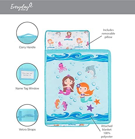 EVERYDAY KIDS Toddler Nap Mat with Pillow - Underwater Mermaids Design