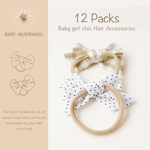 Niceye Baby Hair Bow Set 12 Stretchy Headbands for Toddlers