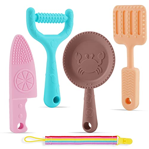 0-BPA Silicone Teething Toys 4 Pack for 6-12 Months