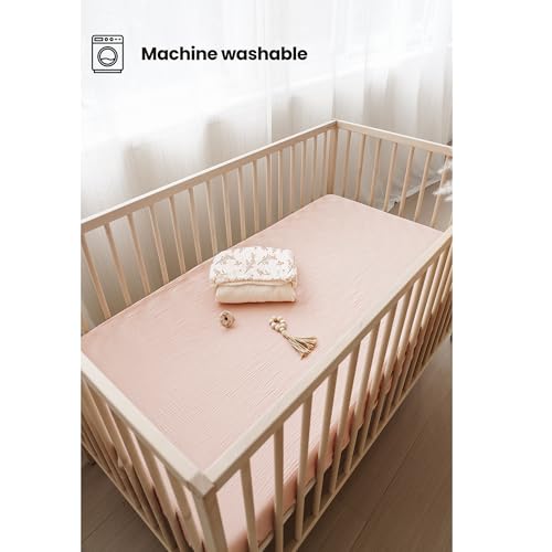 Konssy 2 PCS Muslin Crib Sheets Soft Breathable Cotton for Baby