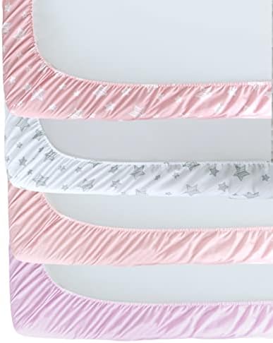 Moonsea Crib Sheets for Girls 4 Pack Pink