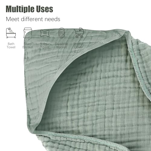 2 Pack Hooded Baby Towels - 100 Muslin Cotton Green and Grey