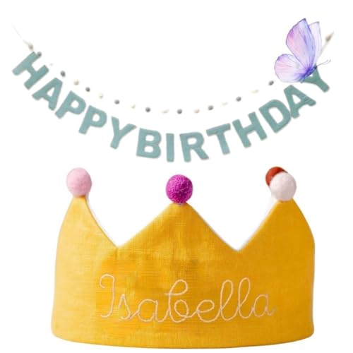 Yellow Birthday Crown with Custom Embroidered Name